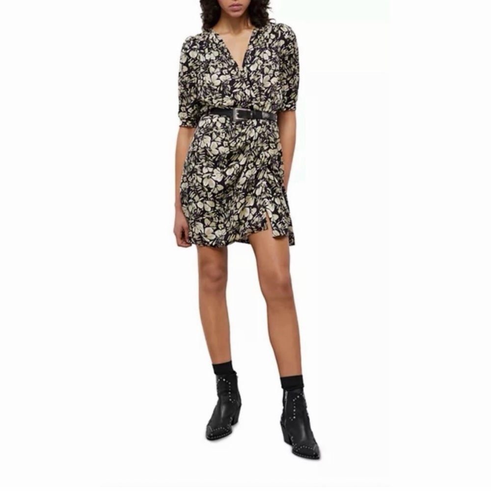 NWT THE KOOPLES Black and Cream Floral Twill Mini Dress sz 1/US 4 $365 MSRP